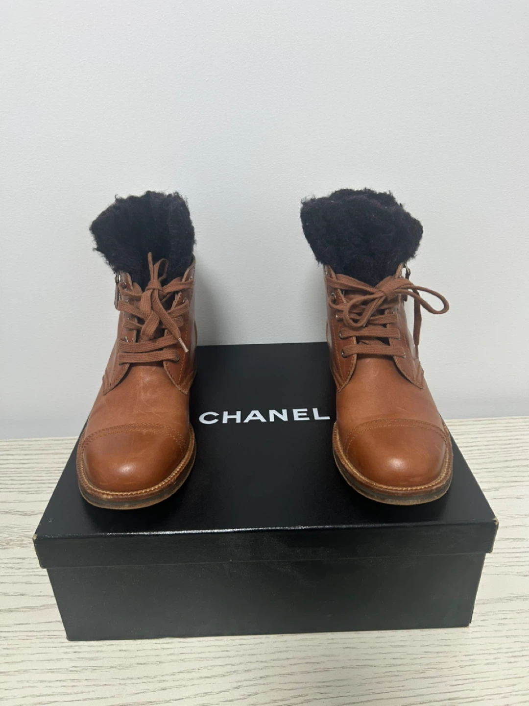Chanel Brown Leather & Shearling Ankle Boots