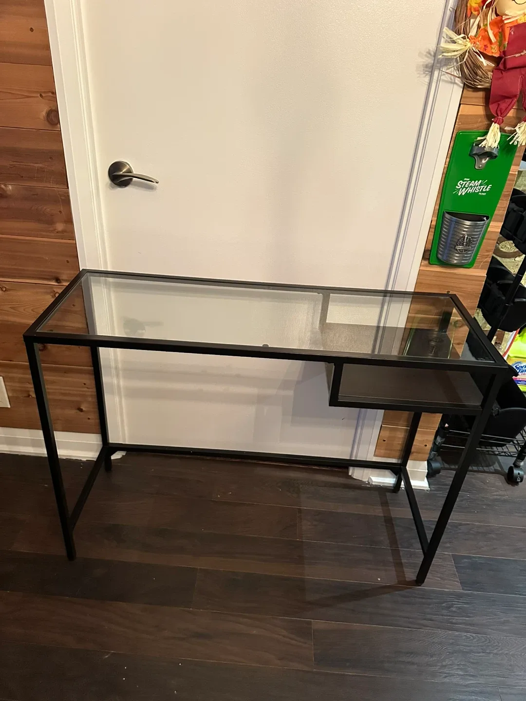 Glass Top Desk with Black Metal Frame