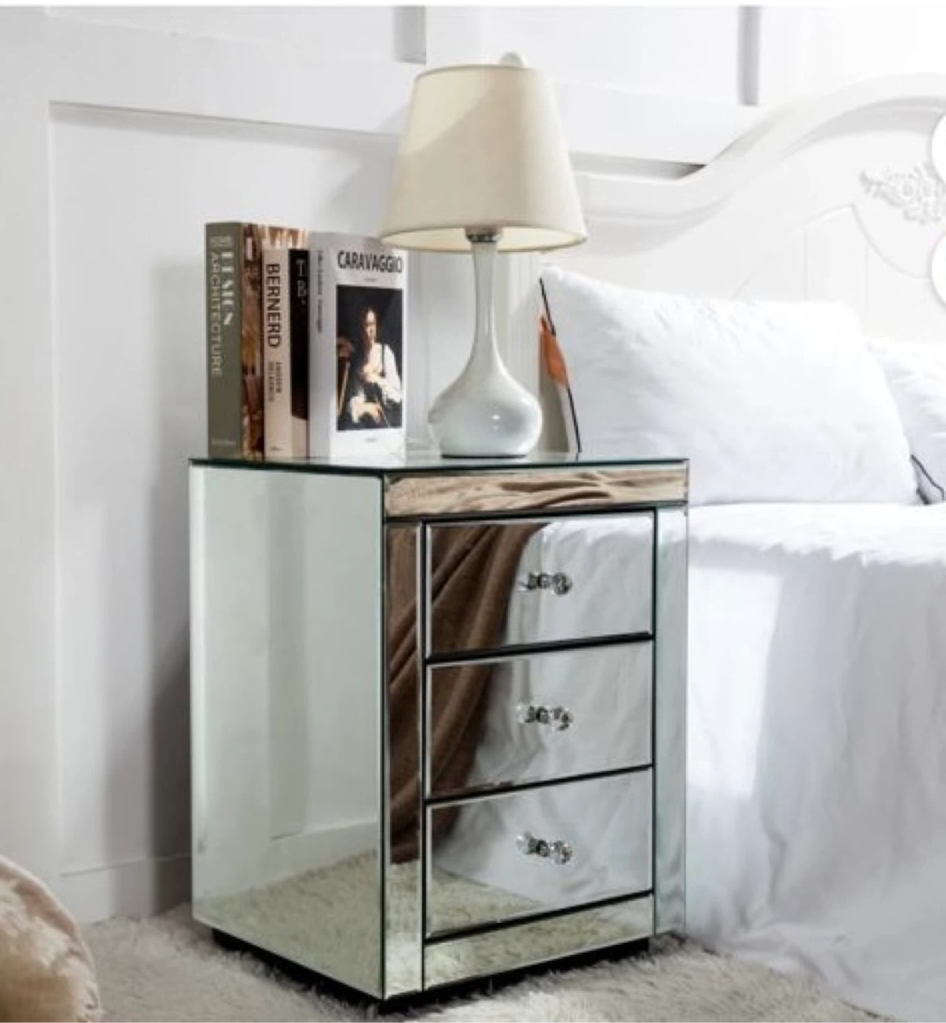 Mirrored 3-Drawer Nightstand