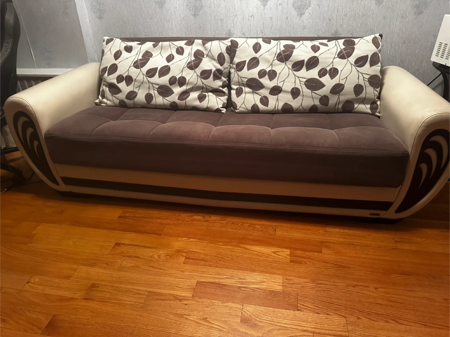 Brown Sofa with Floral Pillows - photo 3