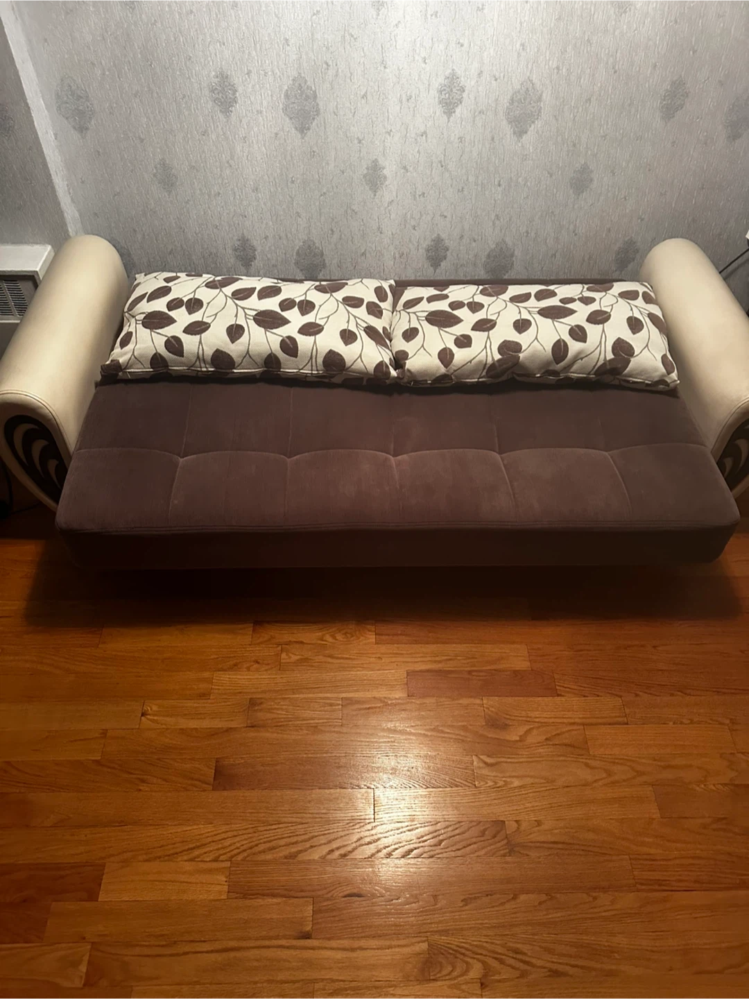 Brown Sofa with Floral Pillows - photo 2