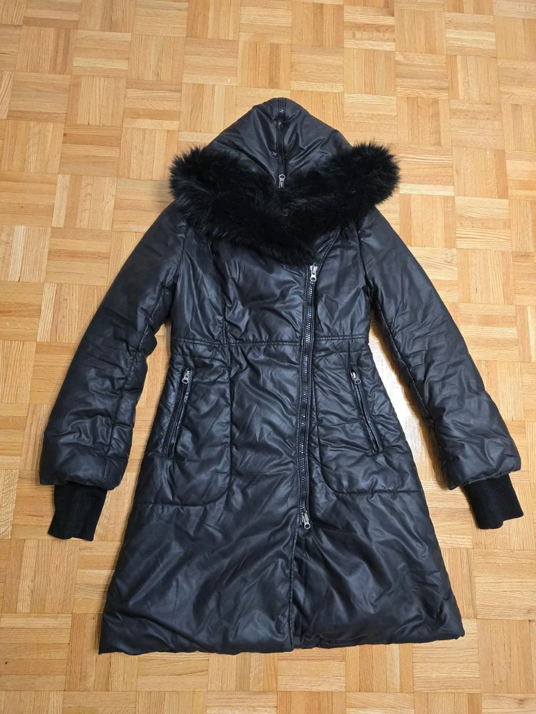 Black Winter Coat with Fur Hood