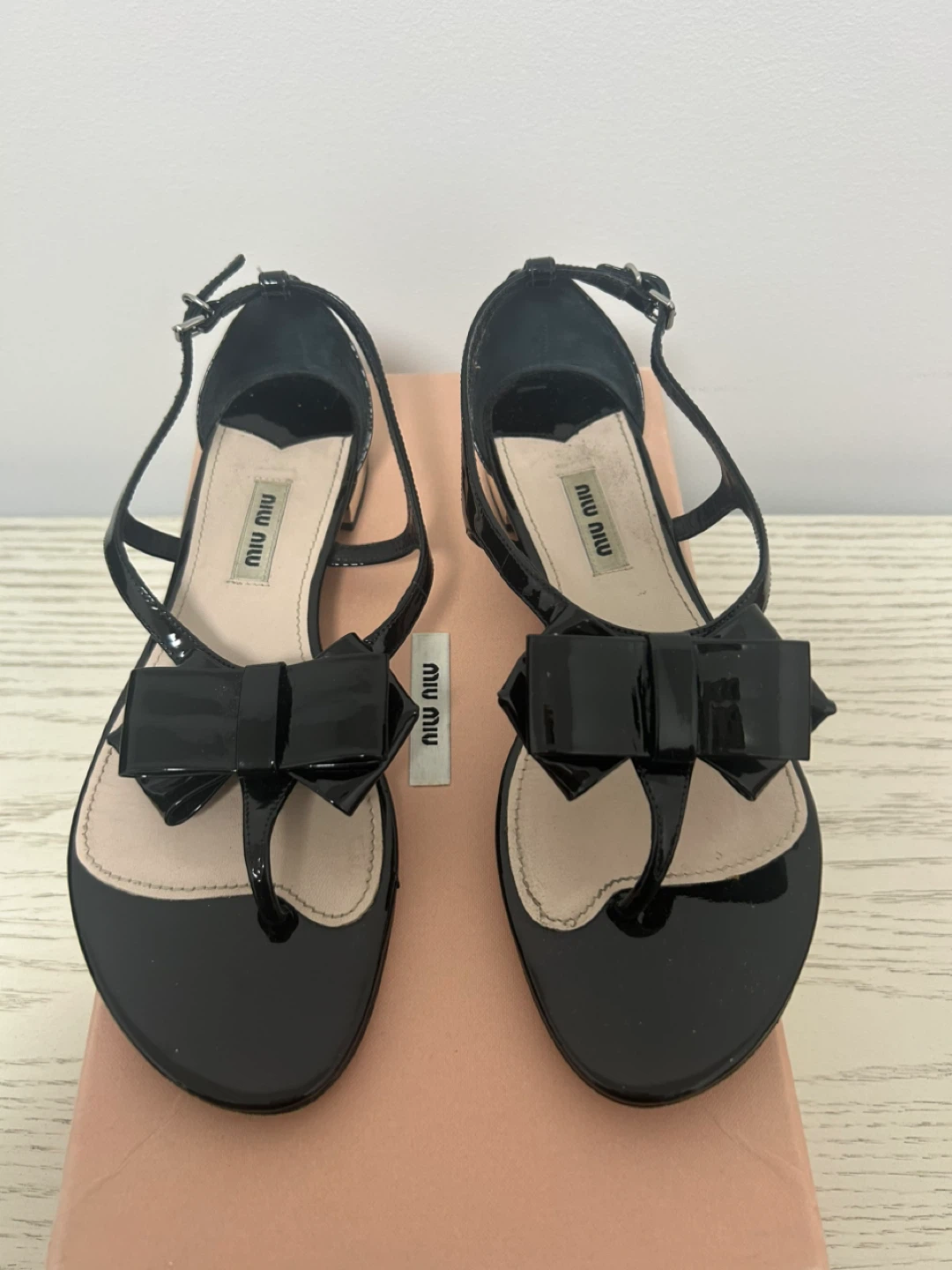 Miu Miu Black Patent Bow Sandals - photo 2