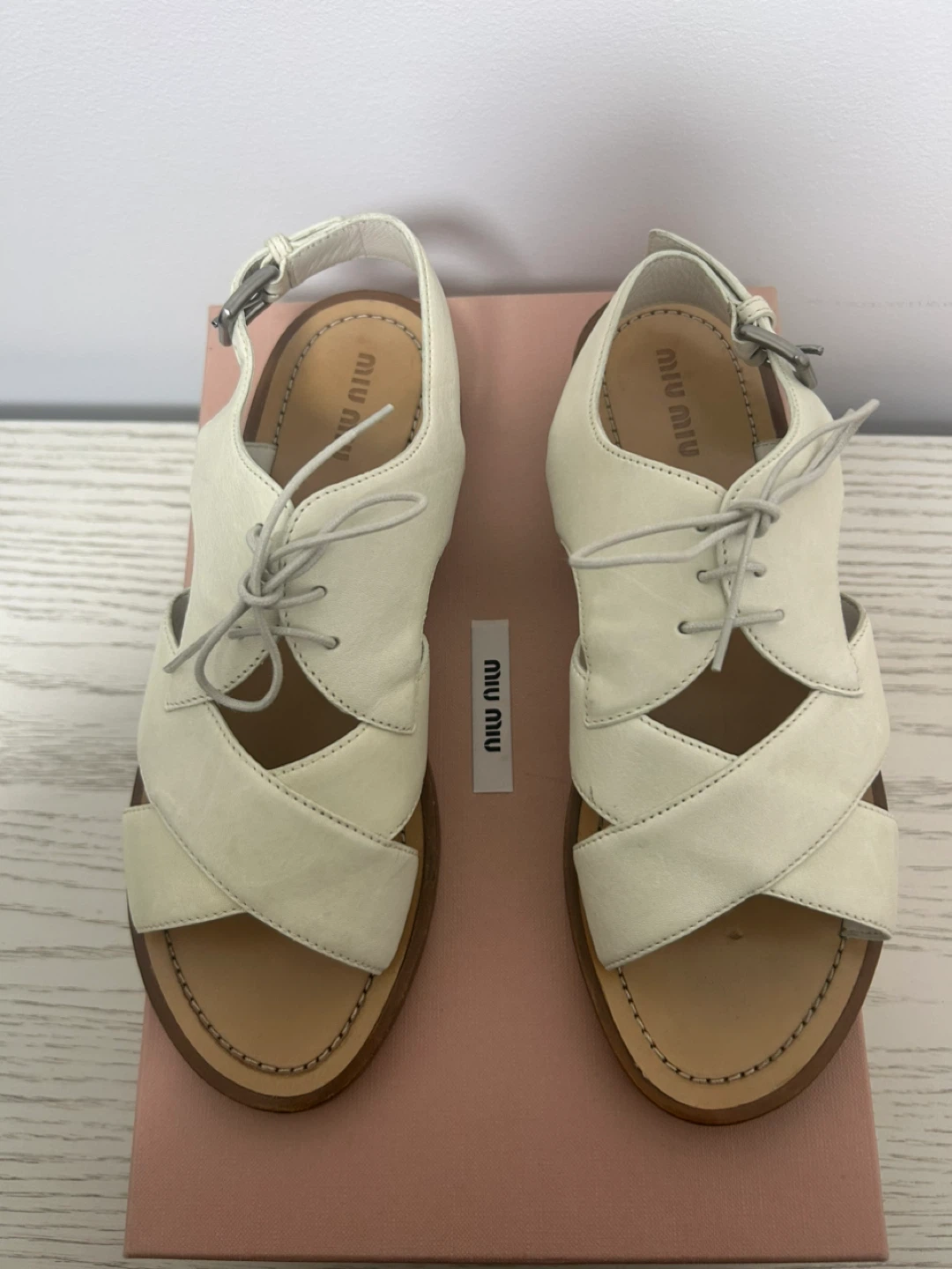 Miu Miu White Leather Sandals Size 38
