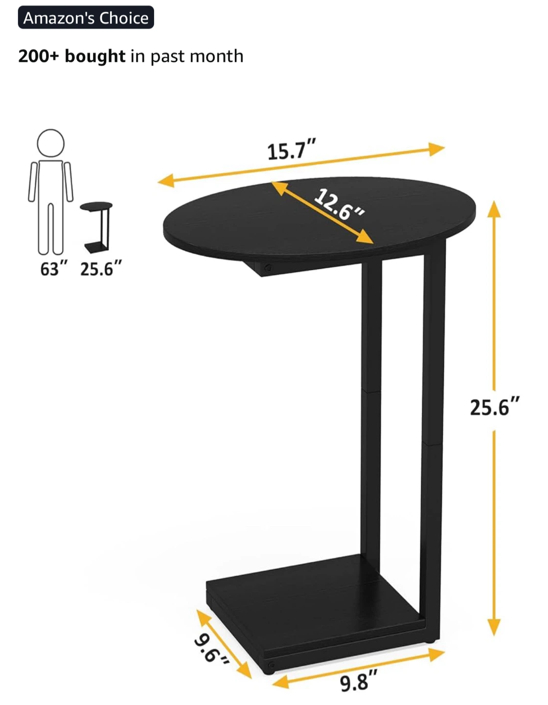 Black C-Shaped Side Table - photo 3