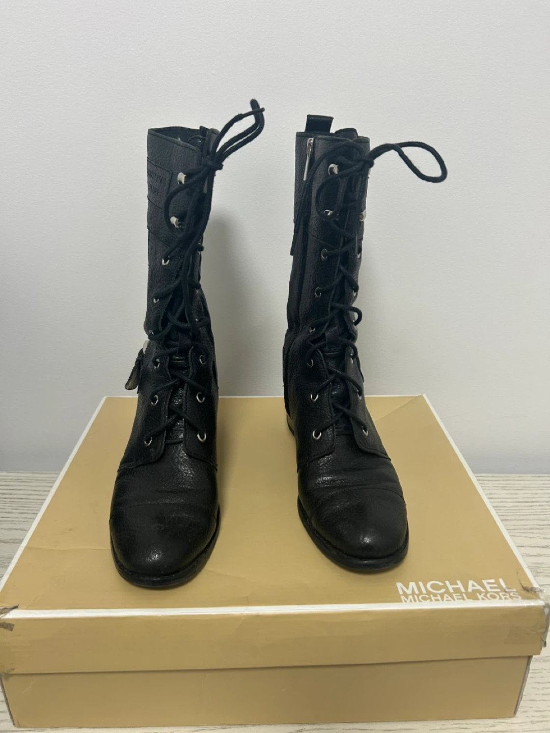 Michael Kors Black Leather Lace-Up Boots - photo 2