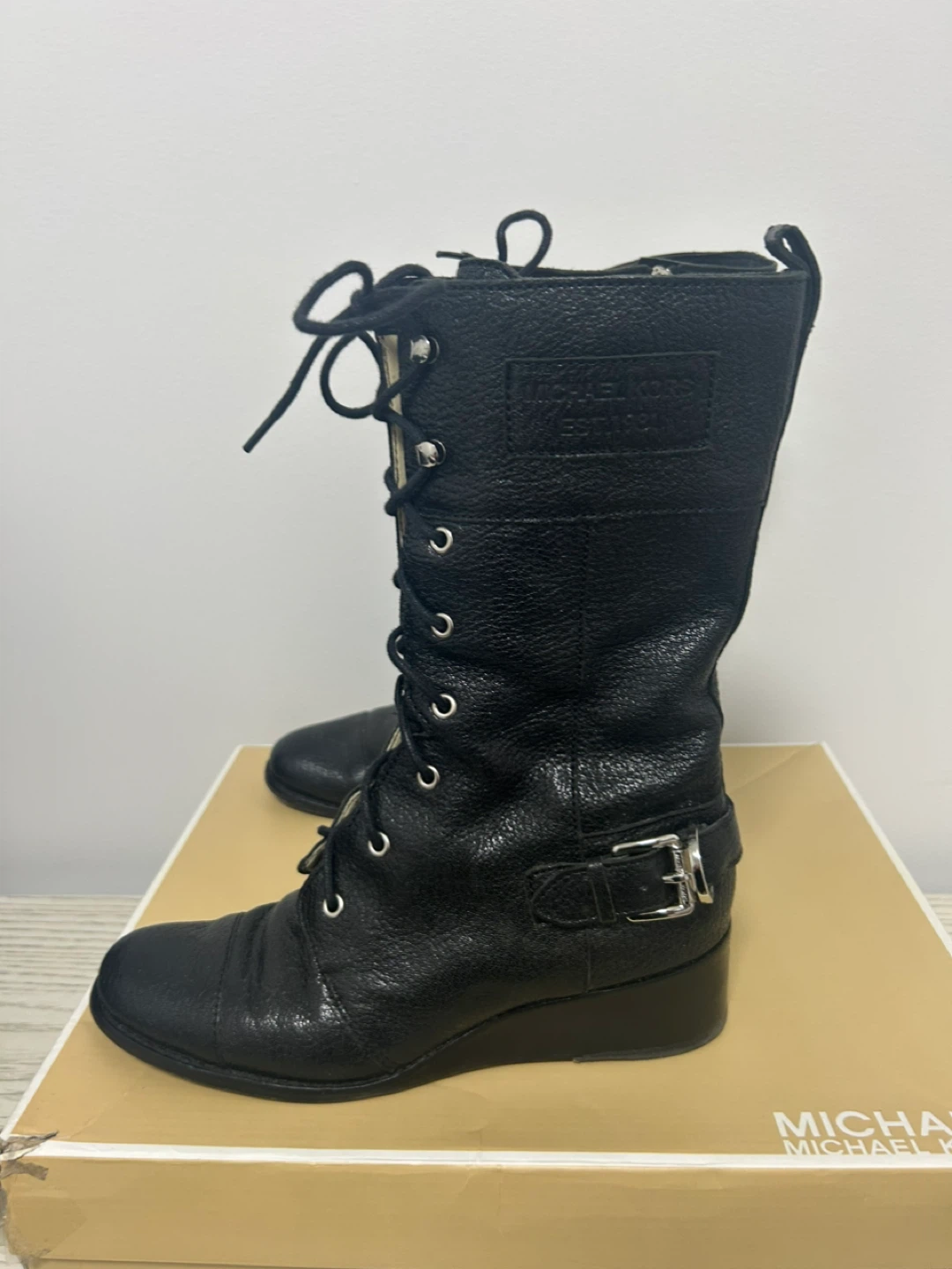 Michael Kors Black Leather Lace-Up Boots - photo 3