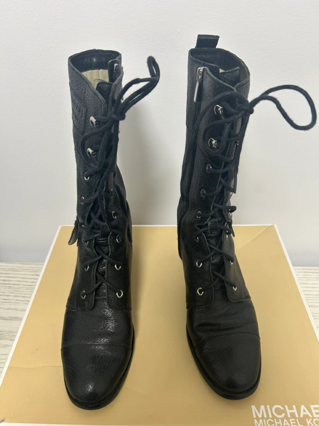 Michael Kors Black Leather Lace-Up Boots