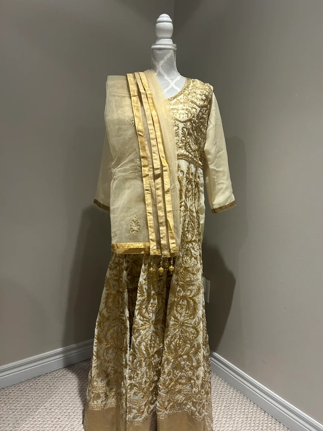 Cream & Gold Embroidered Salwar Kameez image indicator(3)