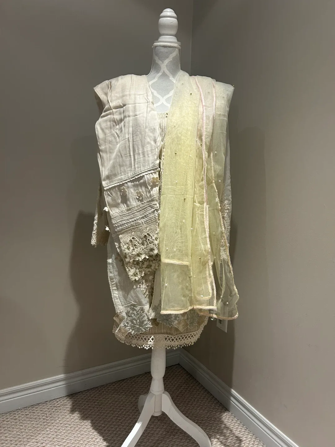 Cream Embroidered Pakistani Suit image indicator(3)