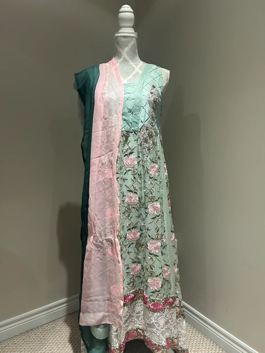 Floral Embroidered Dress with Shawl image indicator(3)