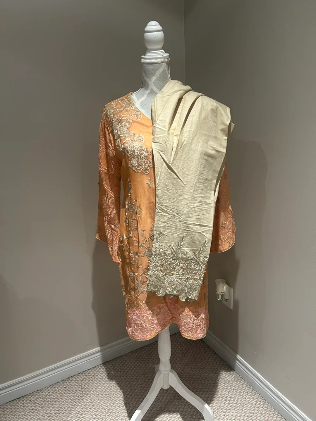 Peach Embroidered Kurti with Pants image indicator(3)