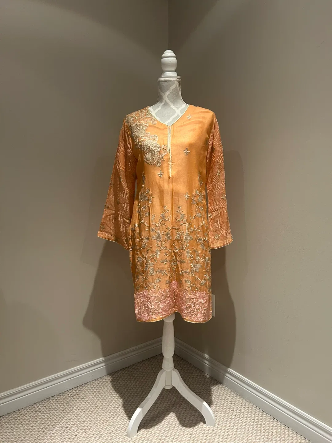 Peach Embroidered Kurti with Pants thumbnail