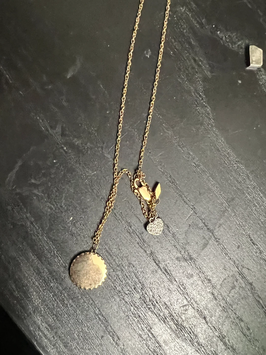 Fossil Gold Necklace with Heart Charm