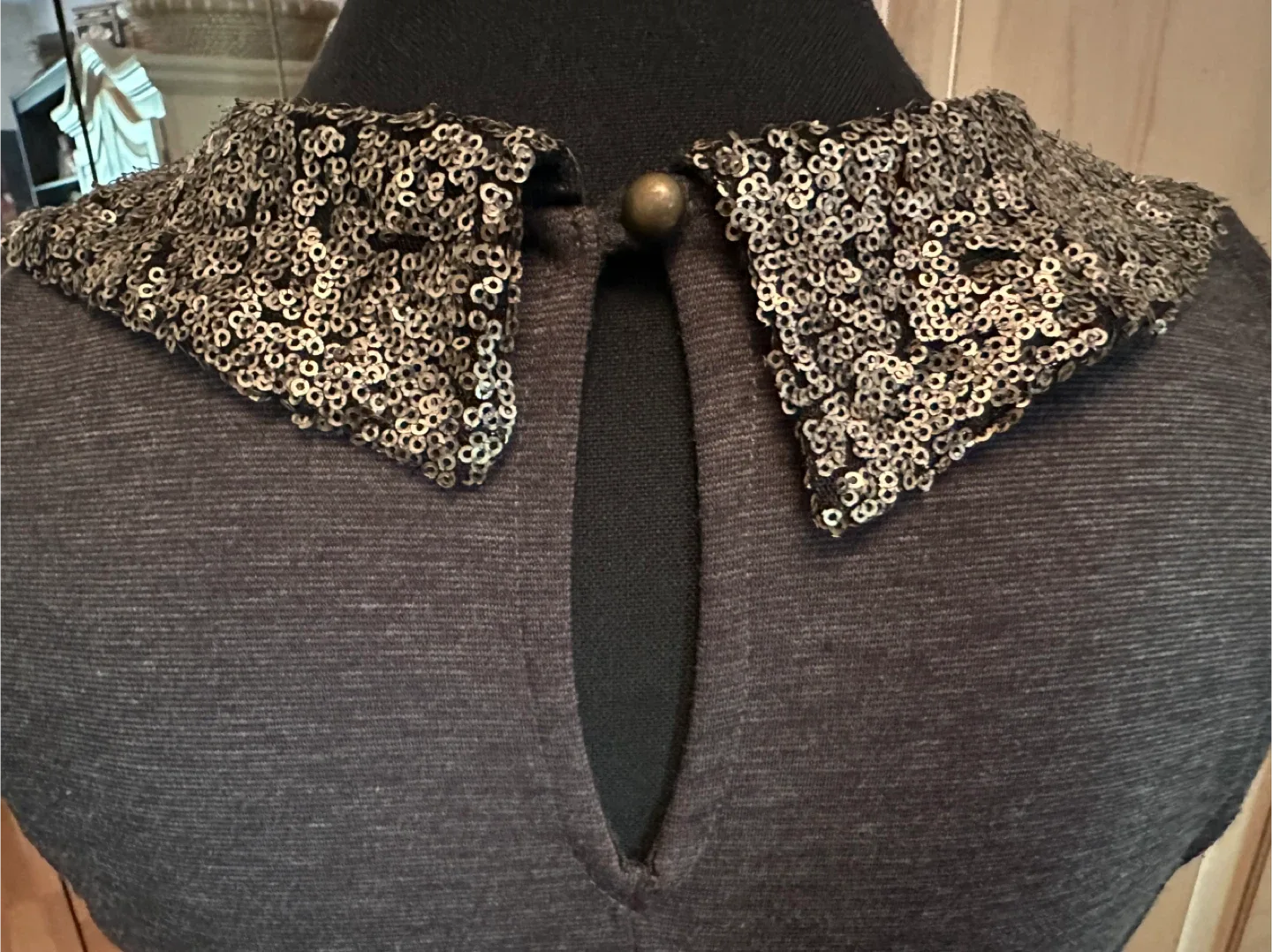 Grey Peplum Dress with Sequin Collar image indicator(5)