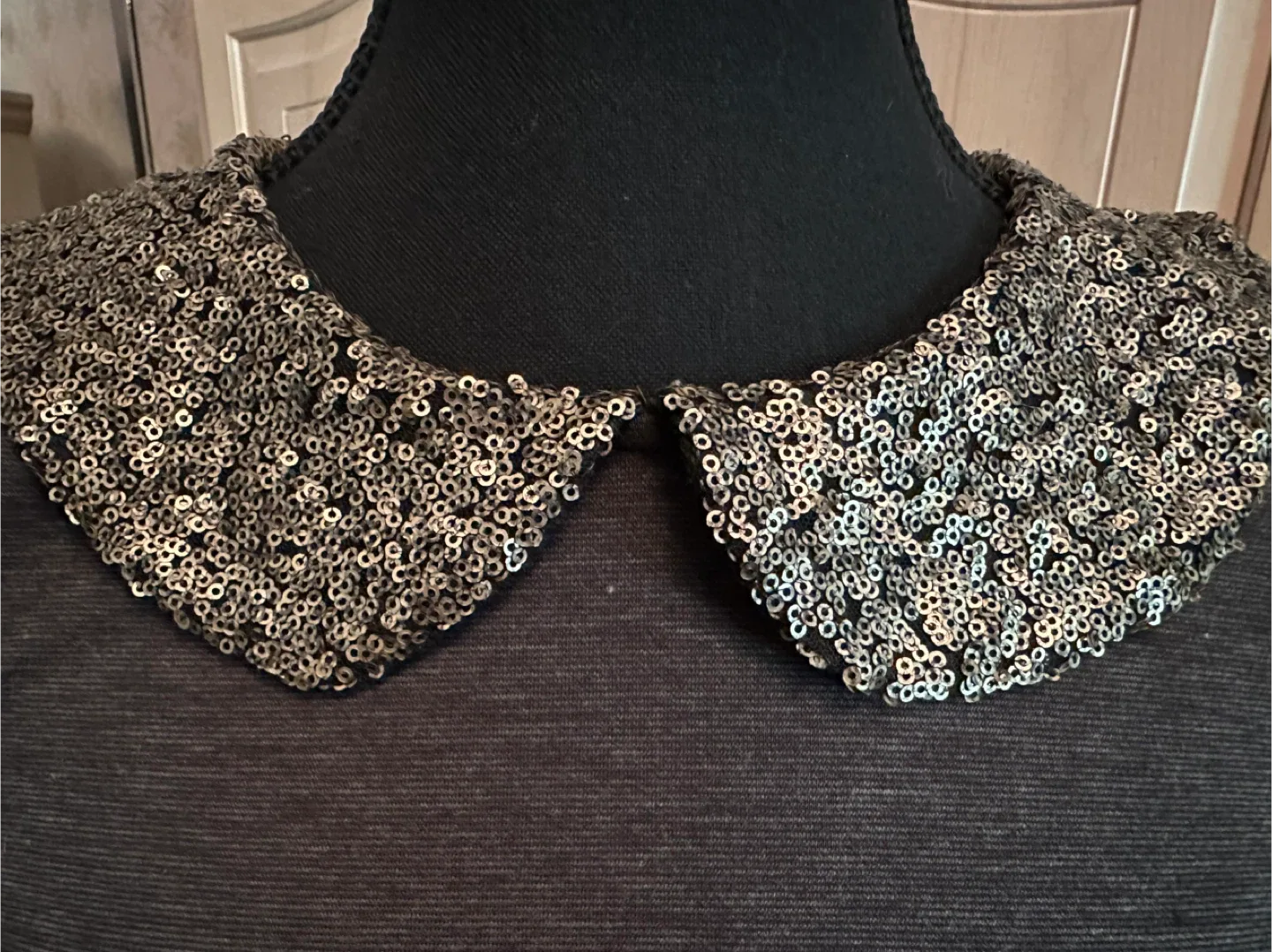 Grey Peplum Dress with Sequin Collar image indicator(4)