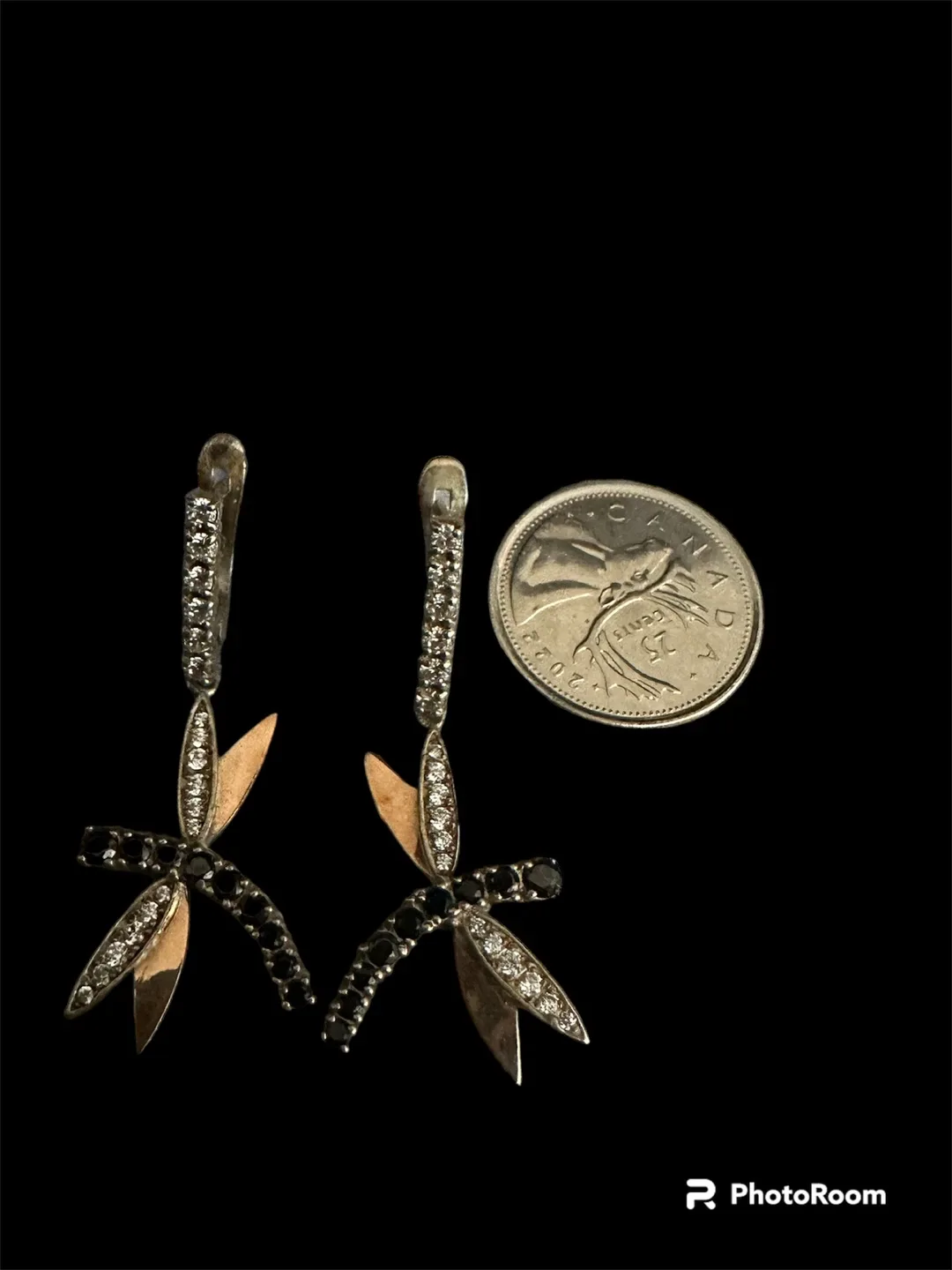 Dragonfly sterling silver 925 with gold Earrings thumbnail