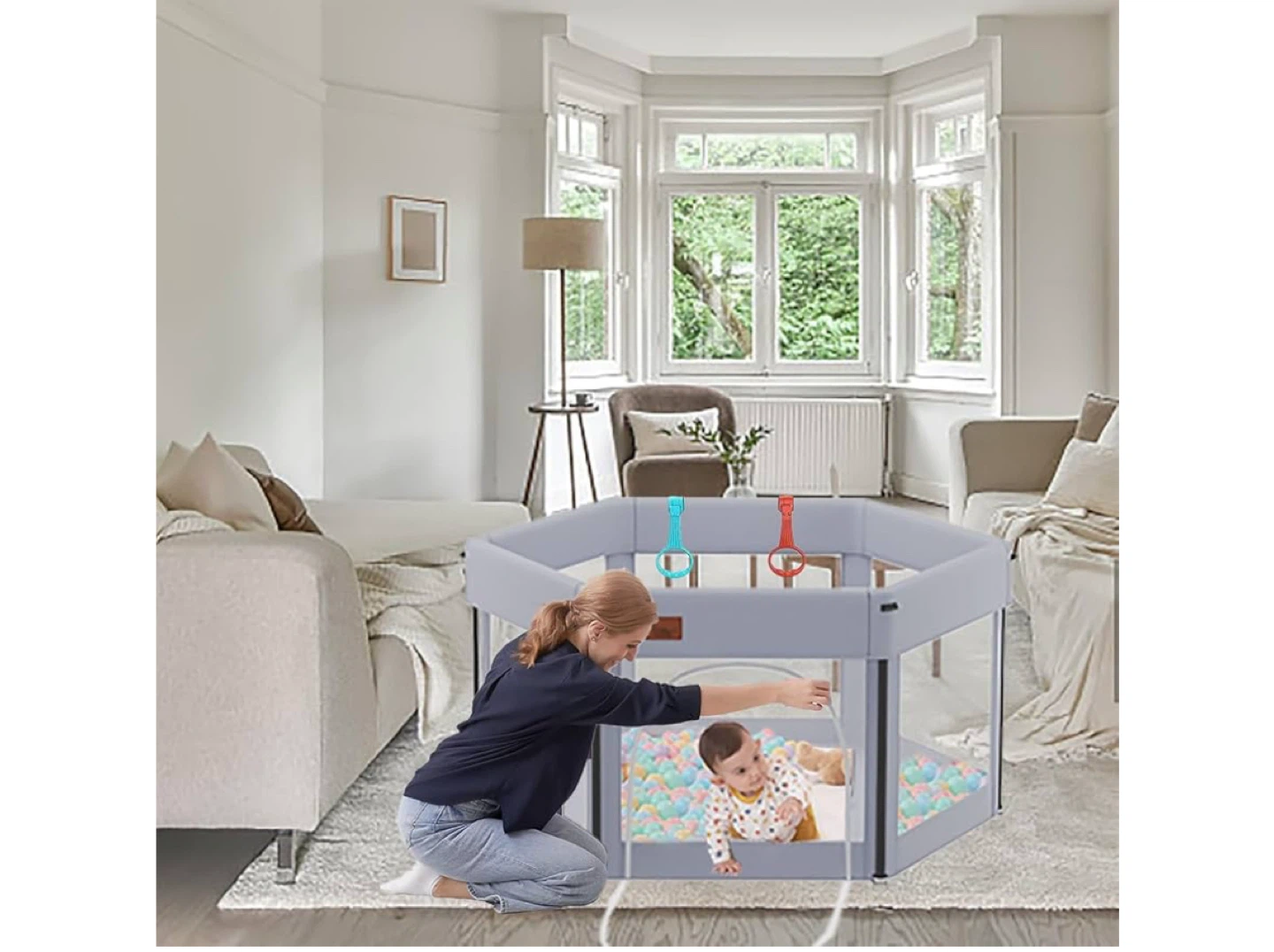 Foldable Baby Playpen - Grey - photo 2
