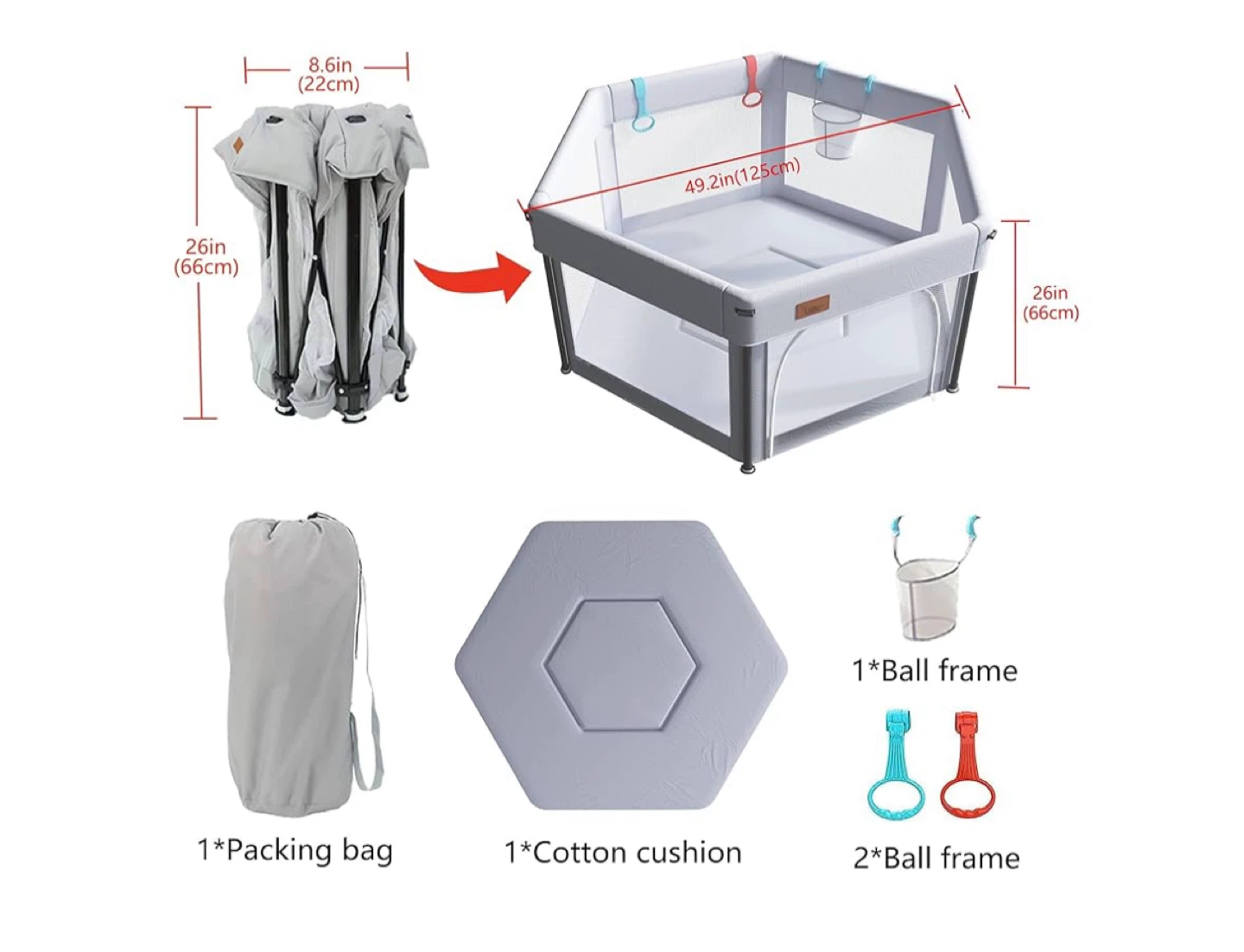 Foldable Baby Playpen - Grey - photo 5