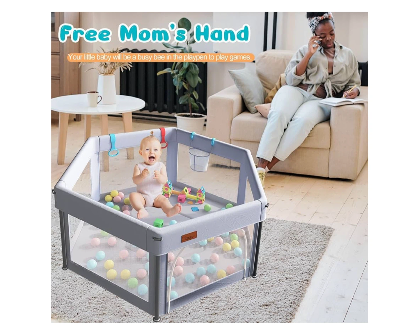 Foldable Baby Playpen - Grey - photo 4