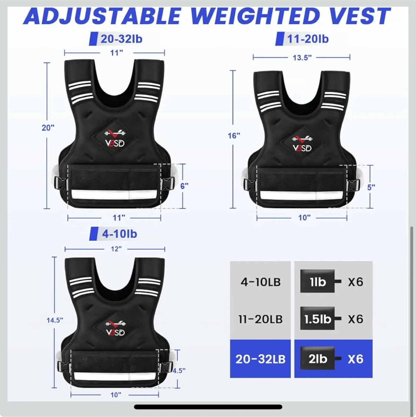 VSD Adjustable Weighted Vest (20-32 lbs) image indicator(6)