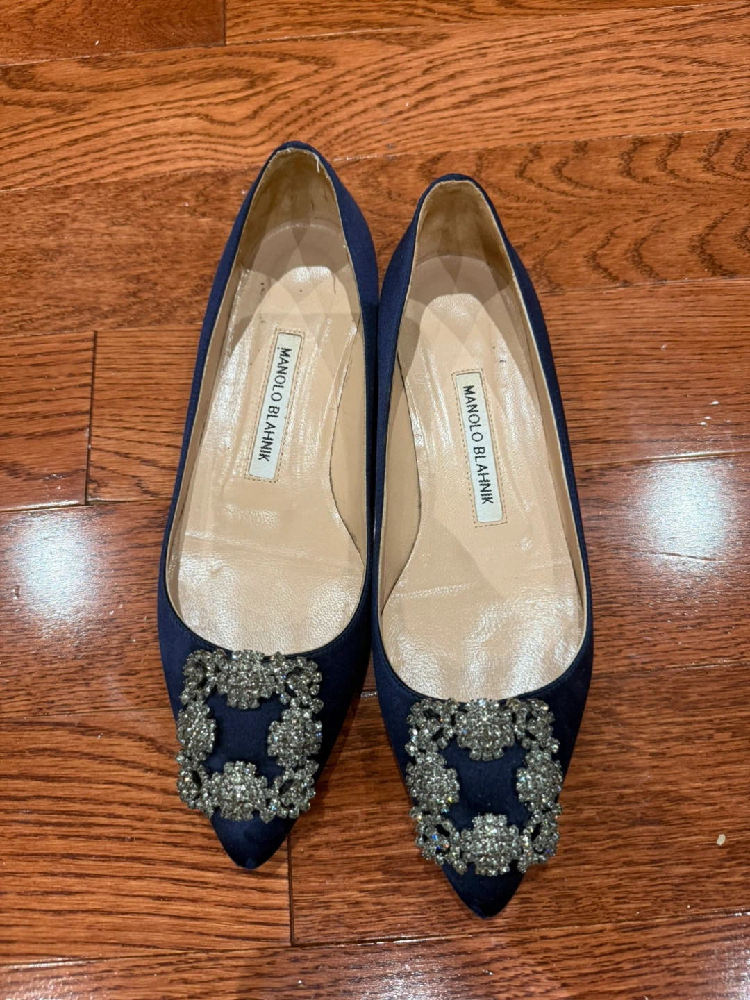 Manolo Blahnik Blue Flats, right foot Size 36, left foot 35.5