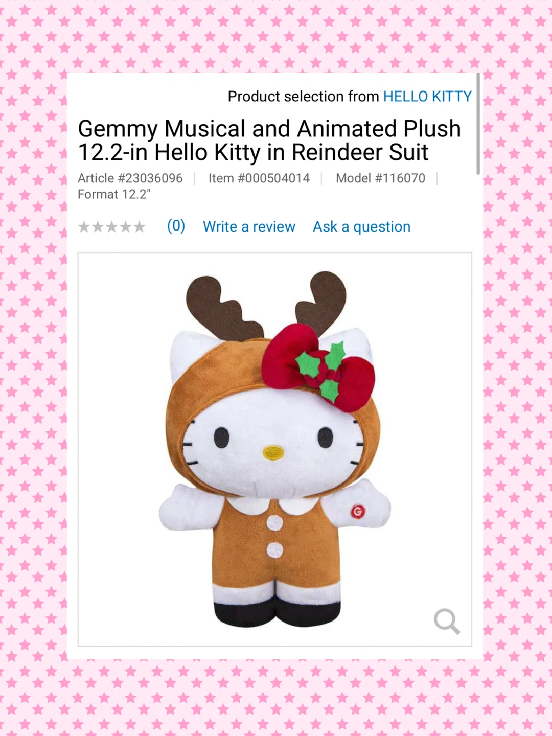 Gemmy Hello Kitty Reindeer Plush - 12.2 inch - photo 2
