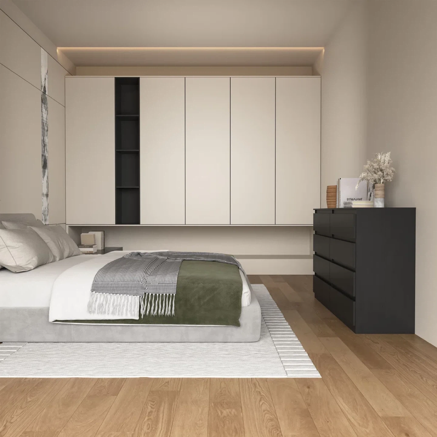 Black Wood 6-Drawer Dresser