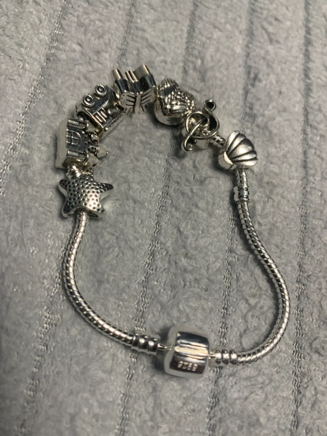 Charm Bracelet 925 silver chain and 7 charms silver plated thumbnail