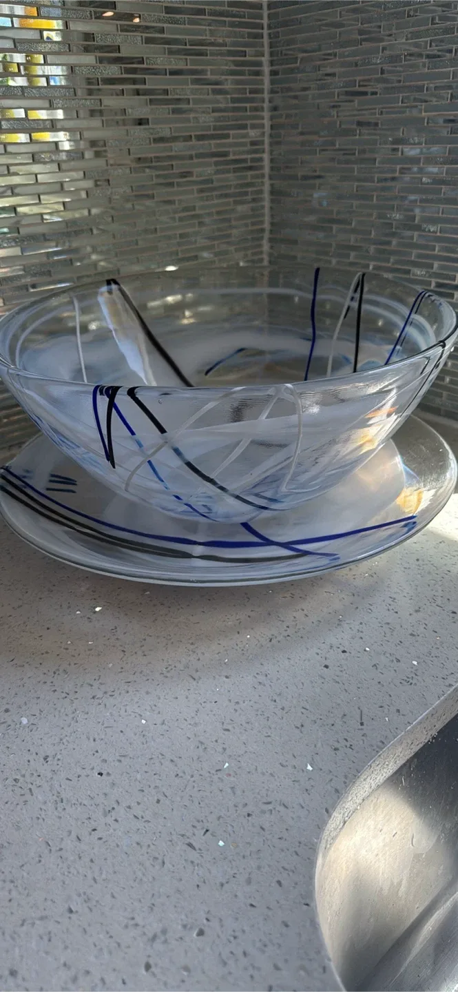 Decorative Glass Bowl and Plate Set image indicator(2)