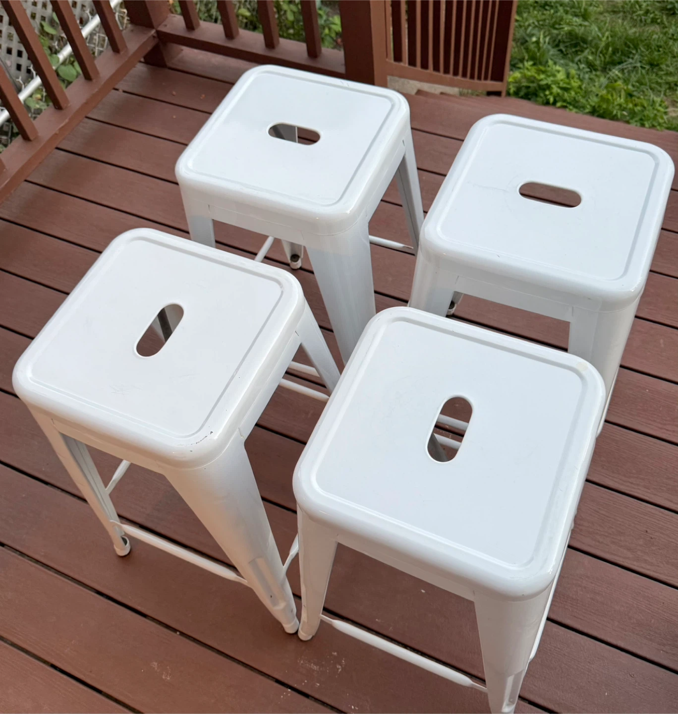 Set of 4 White Metal Stools - 24” High