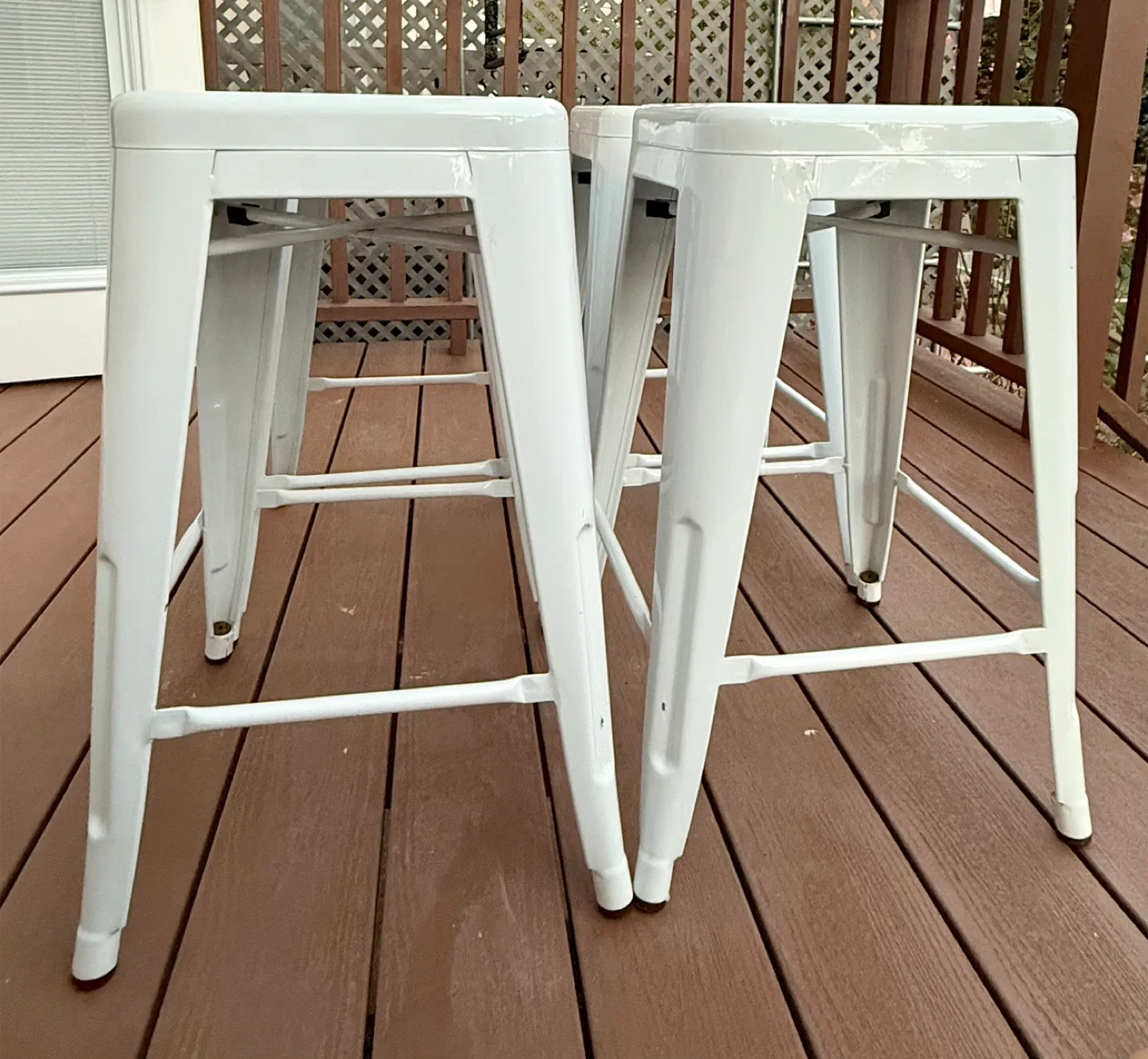 Set of 4 White Metal Stools - 24” High image indicator(3)