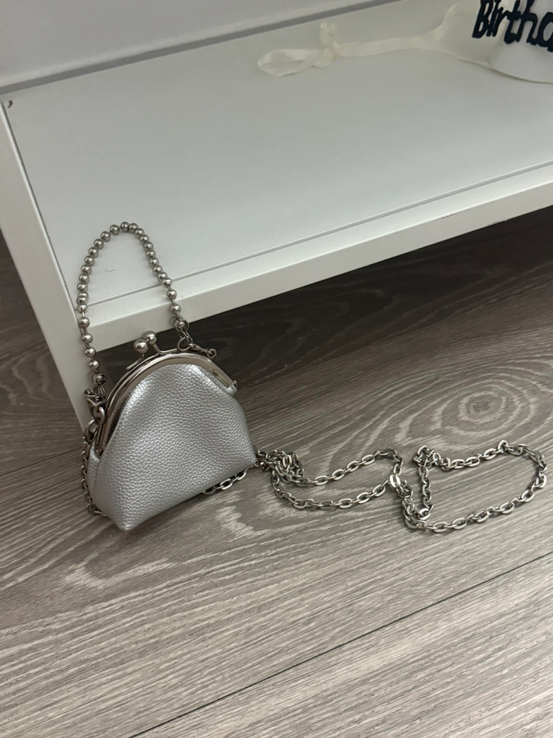 Silver Coin Purse with Chain Strap