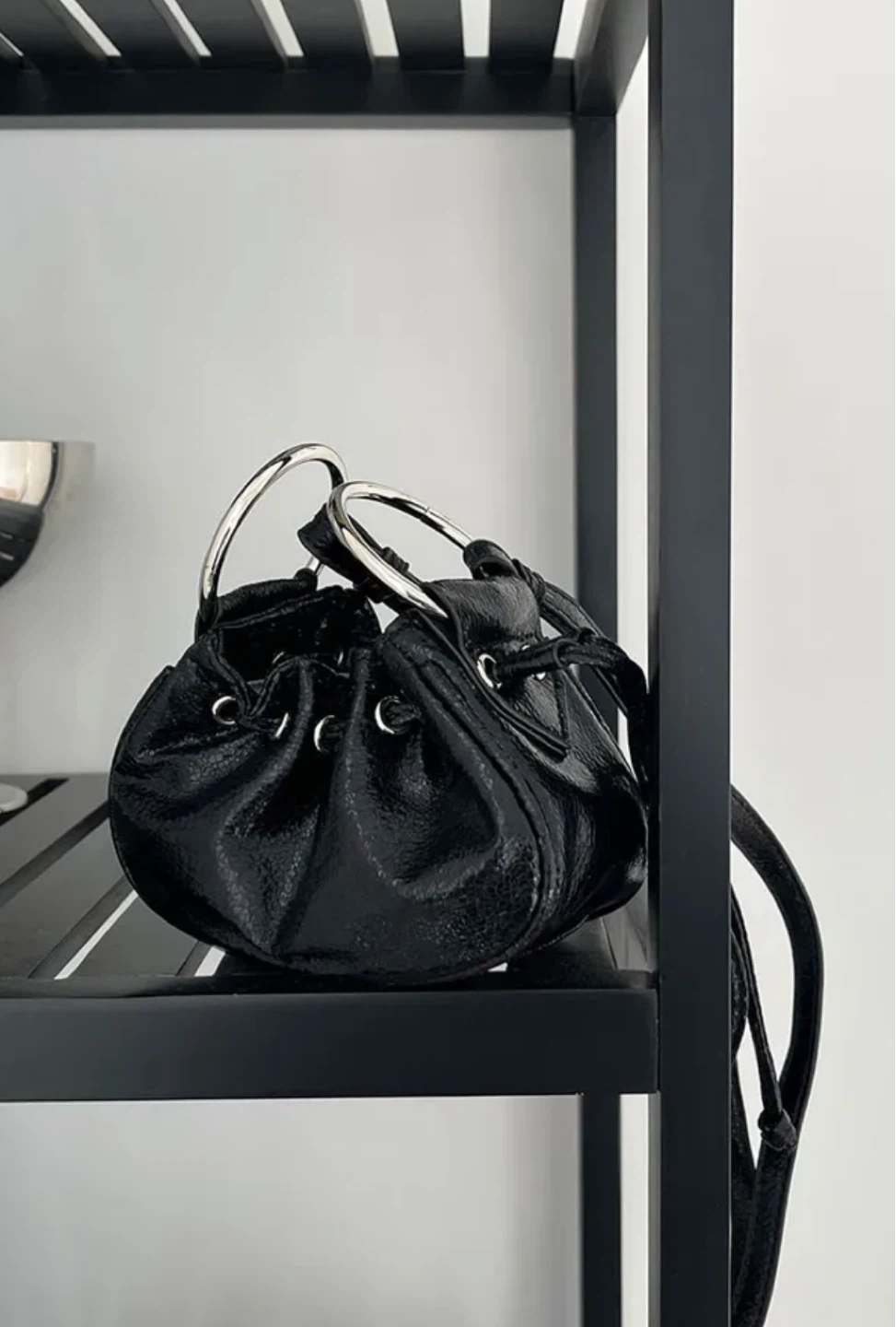 Black Drawstring Bucket Bag - photo 2