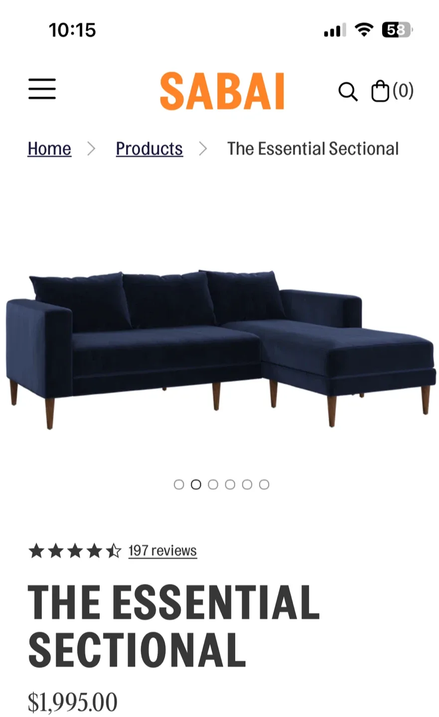 No pets. Sabai The Essential Sectional - Indigo Velvet image indicator(3)