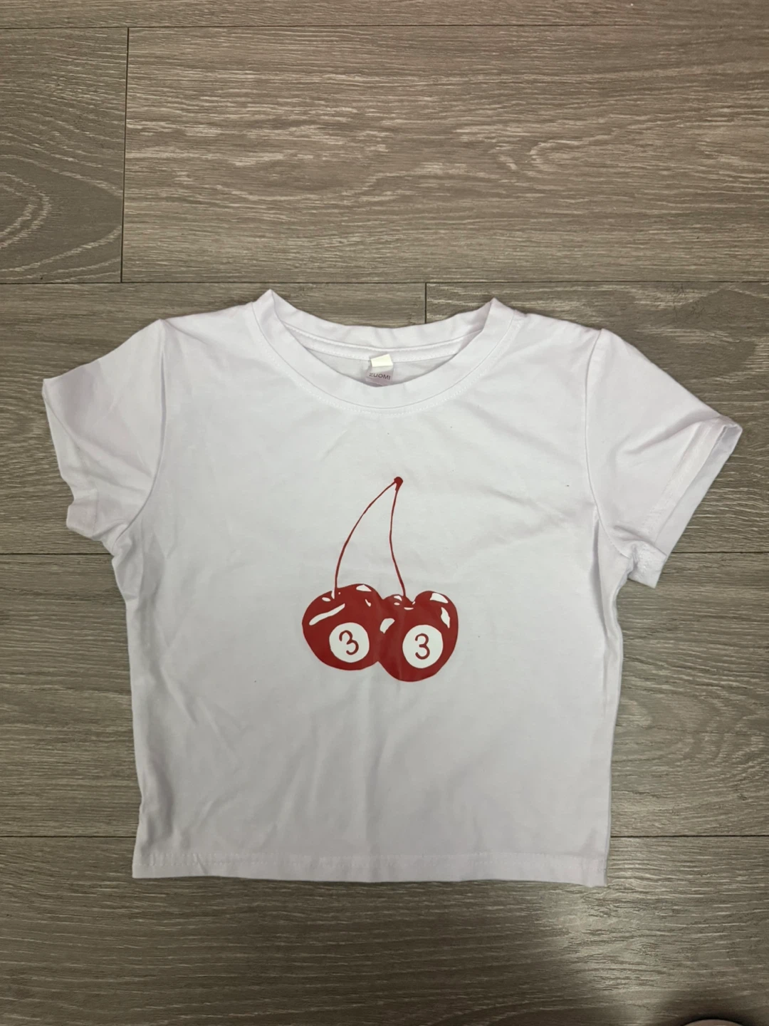 White Cherry Graphic Crop Top