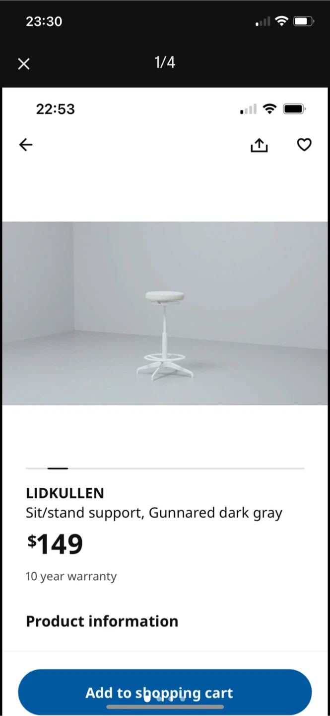 LIDKULLEN Sit/stand support, Gunnared dark gray