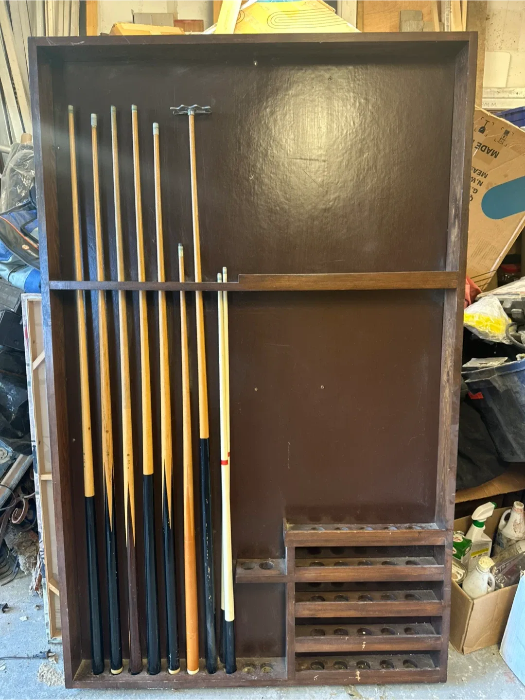 Vintage Pool Cue Rack with Cues image indicator(6)