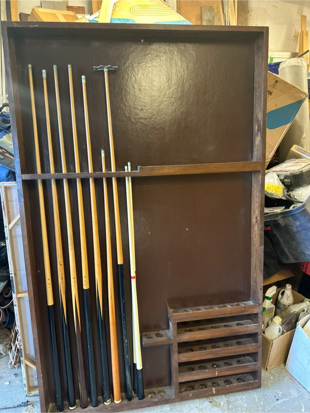 Vintage Pool Cue Rack with Cues image indicator(3)