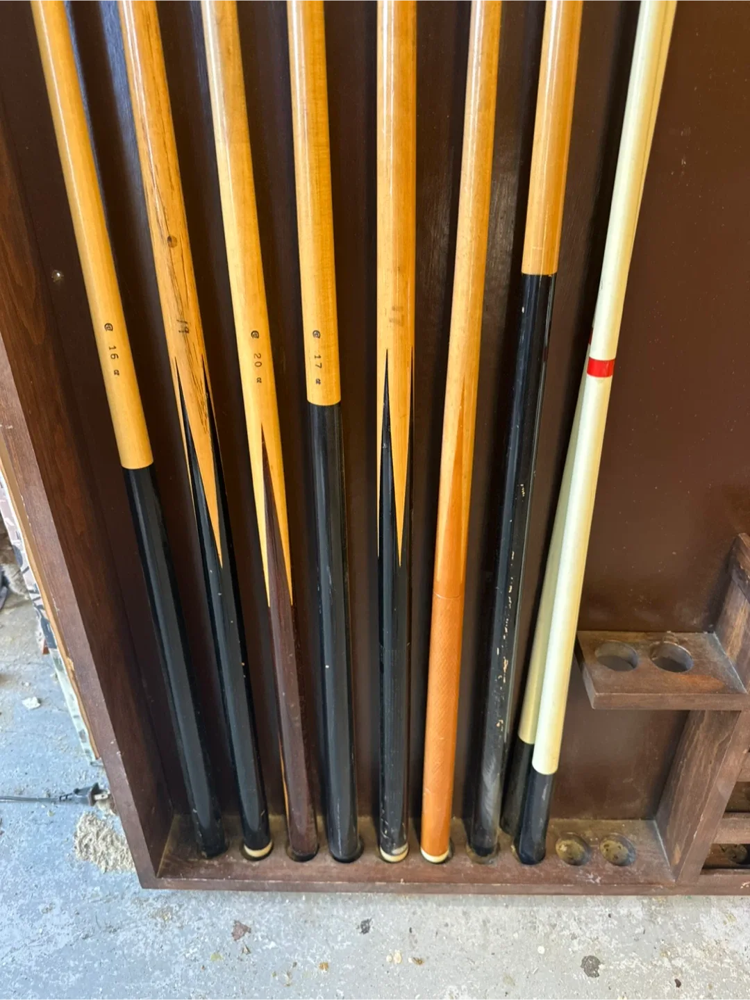 Vintage Pool Cue Rack with Cues image indicator(2)