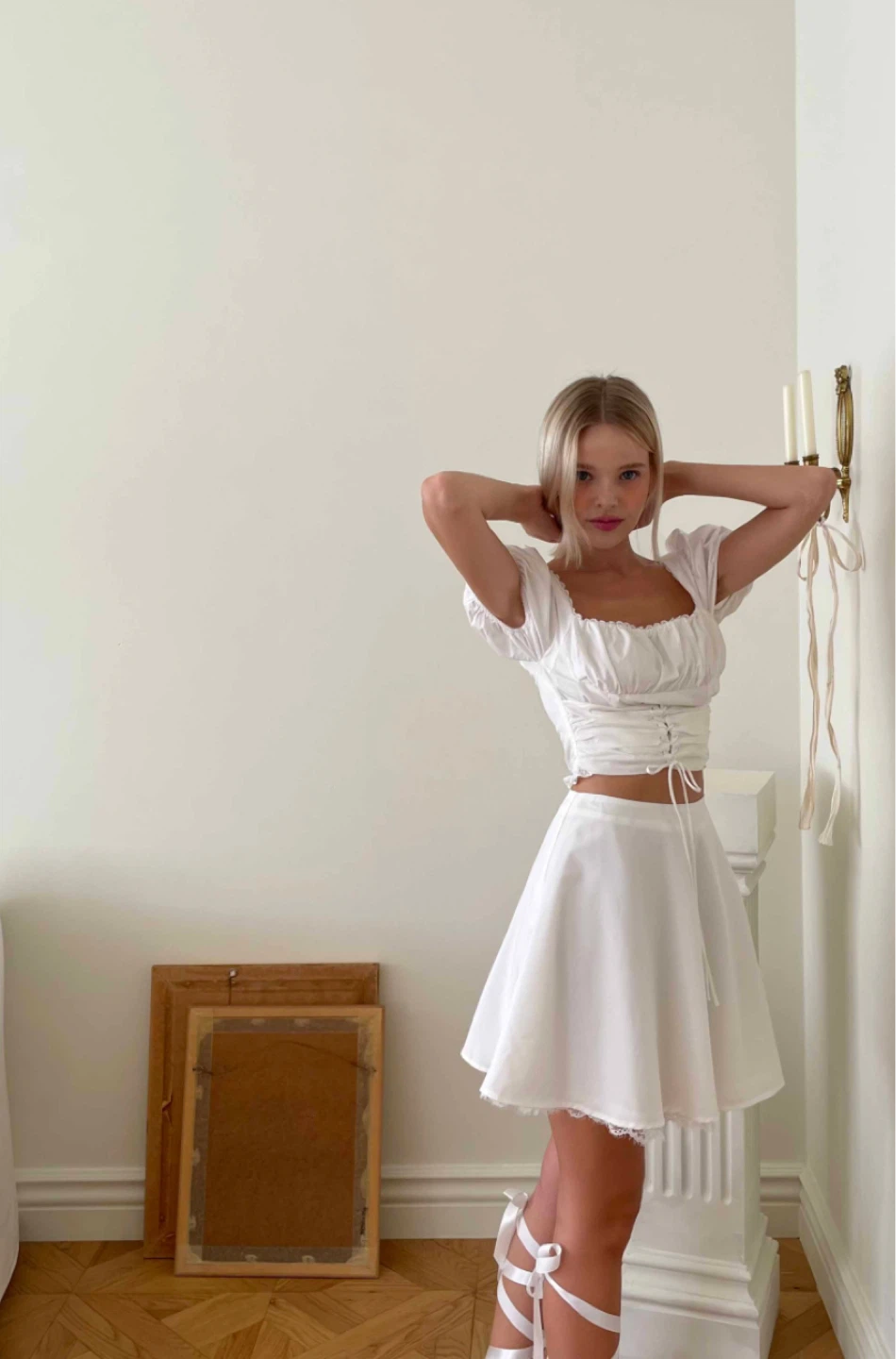 White Corset Puff Sleeve Top