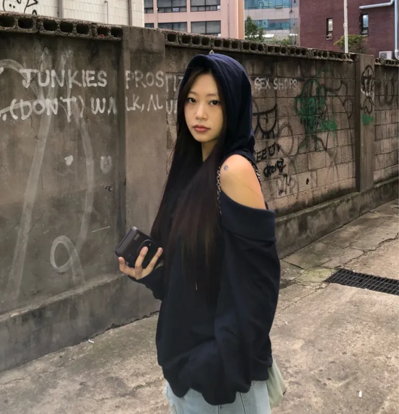 Navy Blue Cold Shoulder Hoodie - photo 2