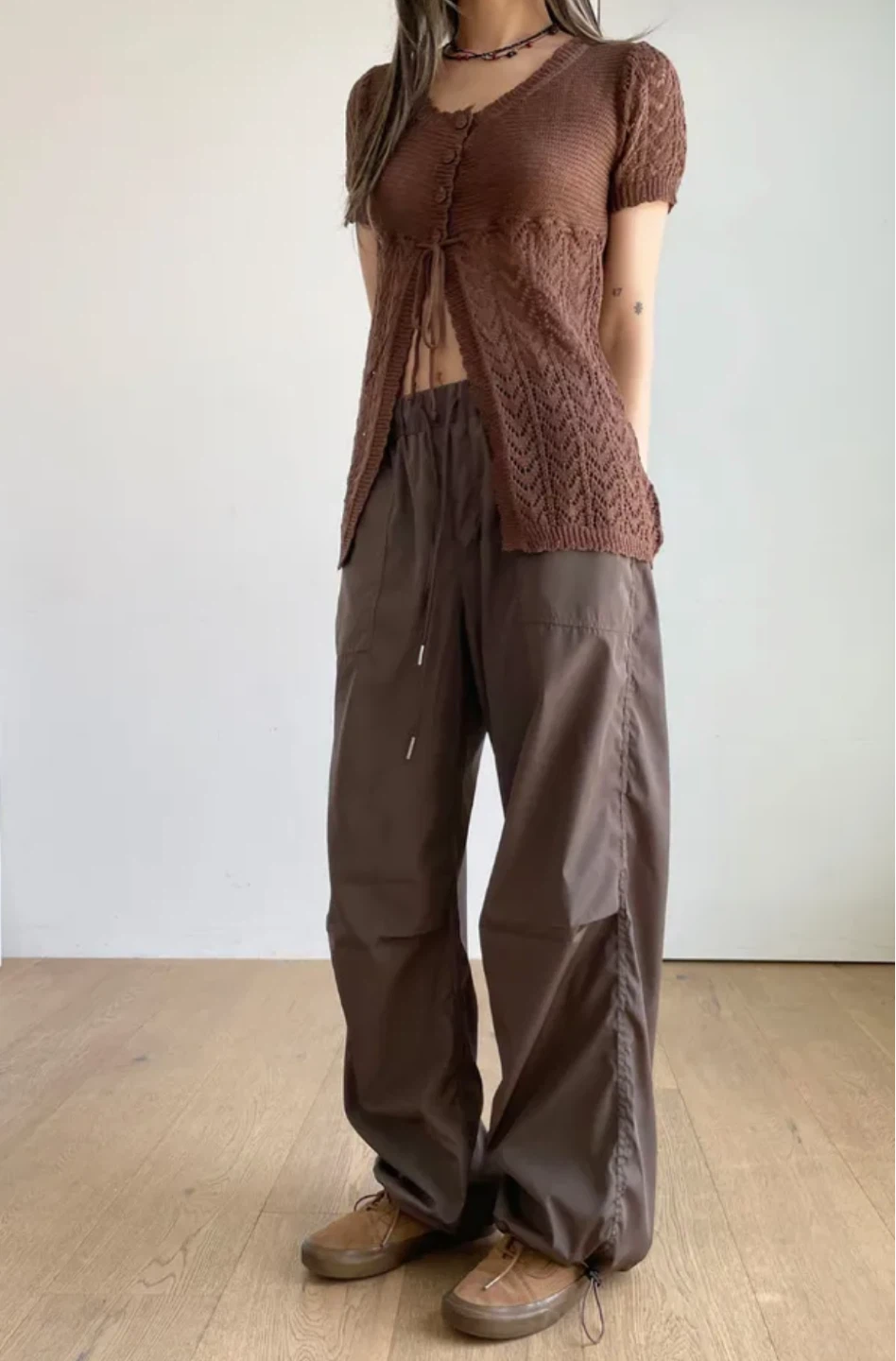 Brown glossy Cargo Pants