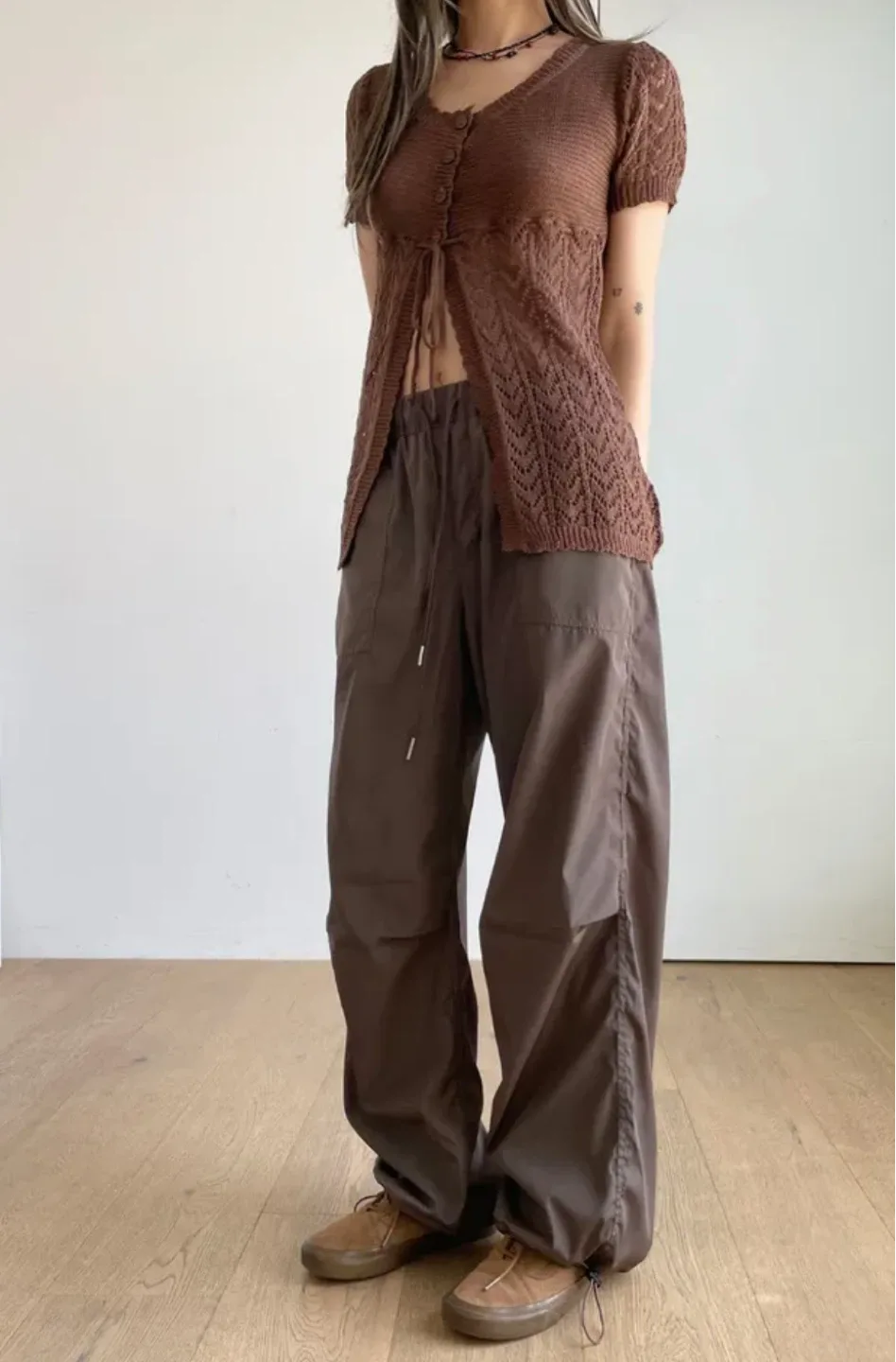 Brown glossy Cargo Pants thumbnail