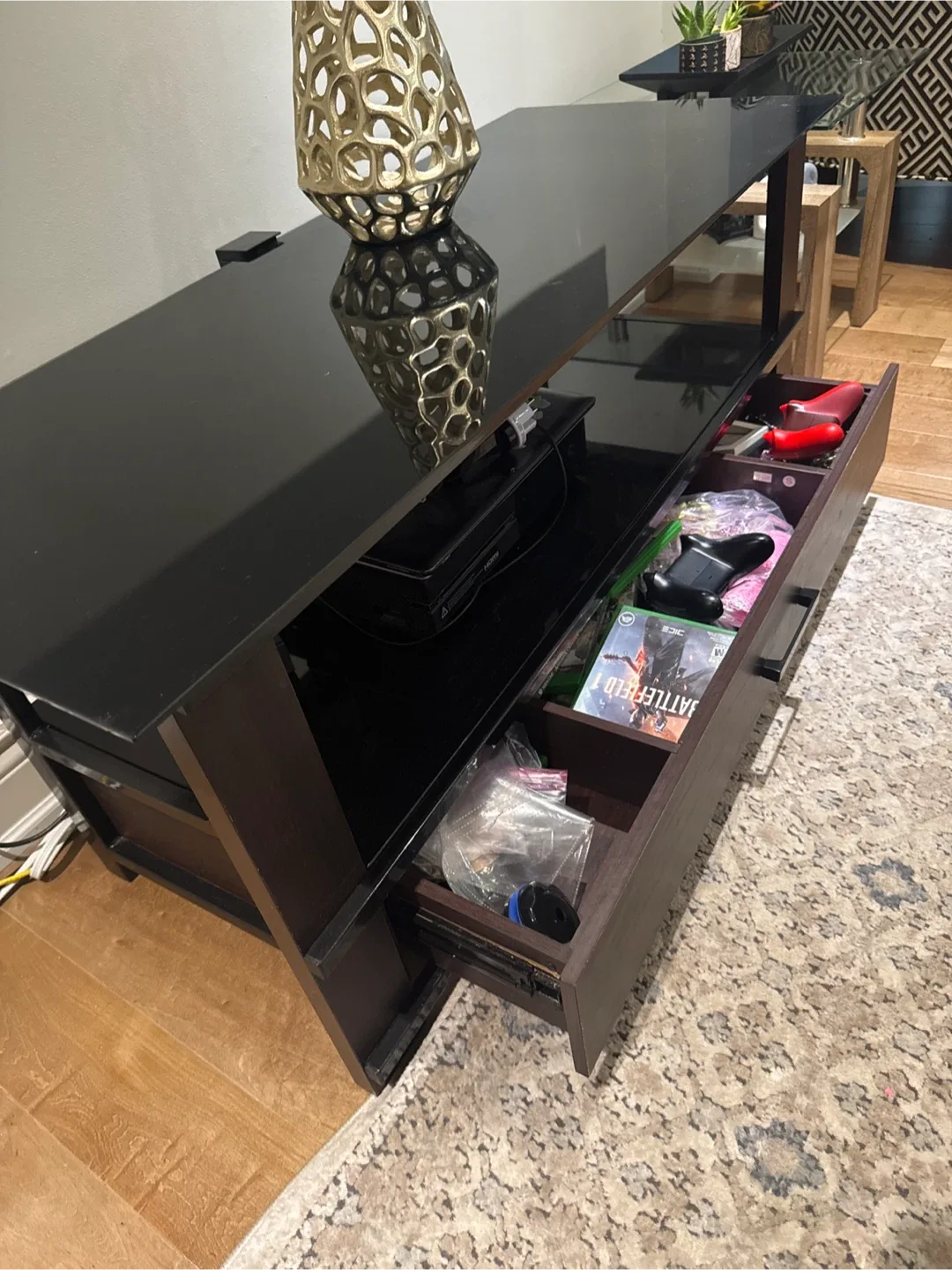 Dark Wood & Glass TV Stand image indicator(3)