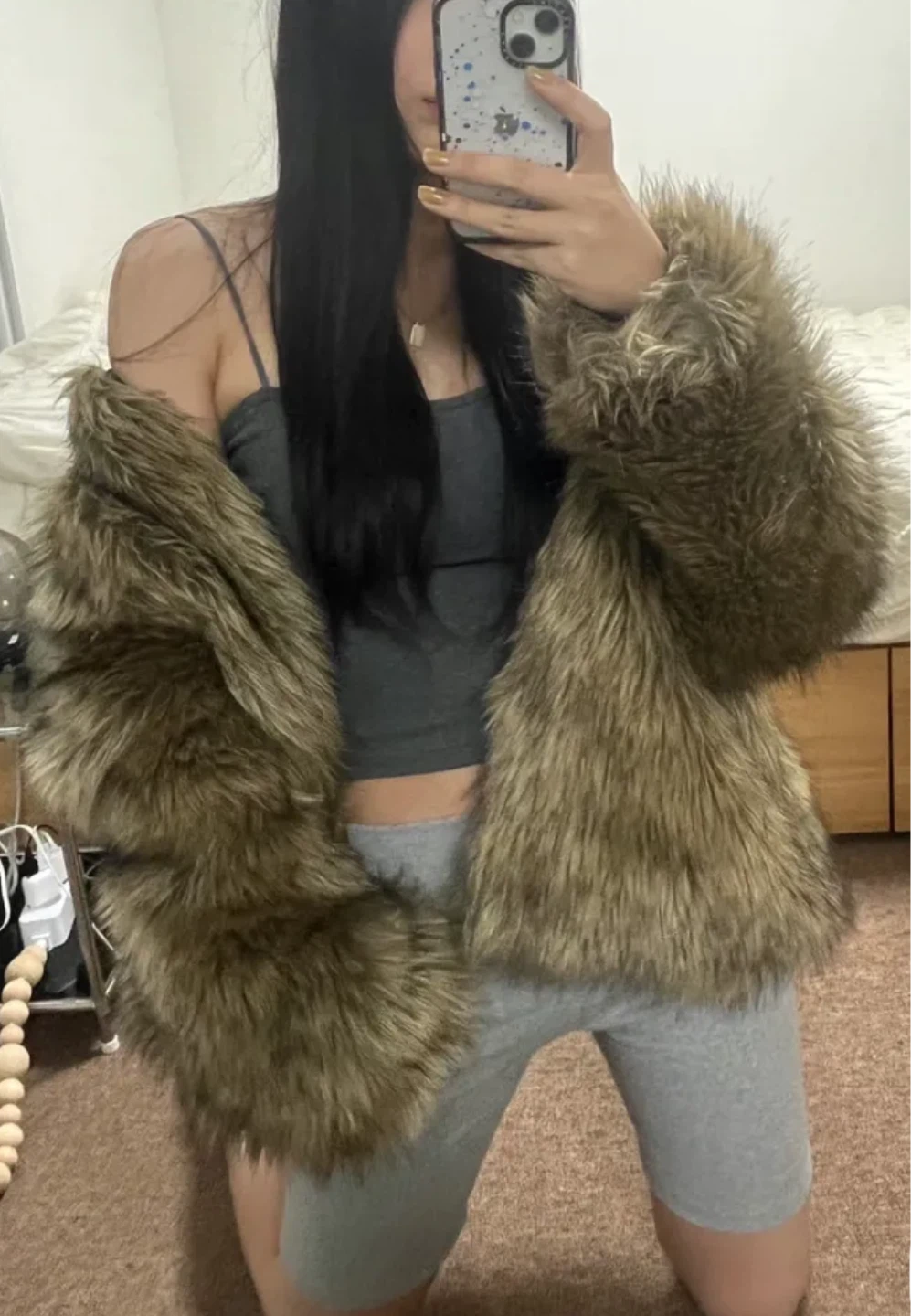 Faux Fur Coat - Brown