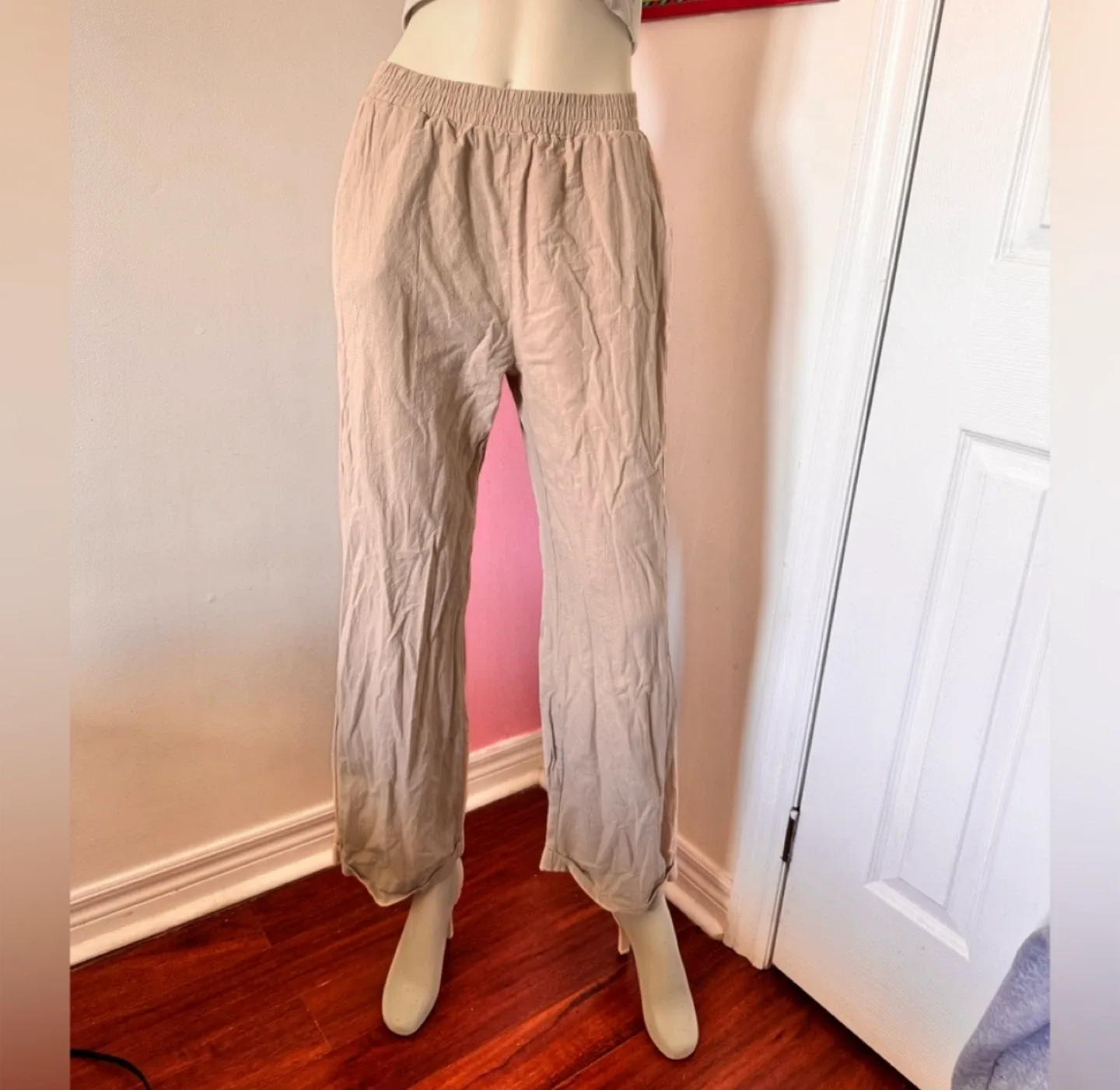 Beige Wide Leg Pants