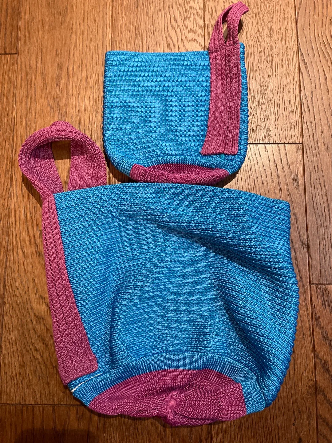 Blue & Pink Knitted Tote Bags - Set of 2 thumbnail