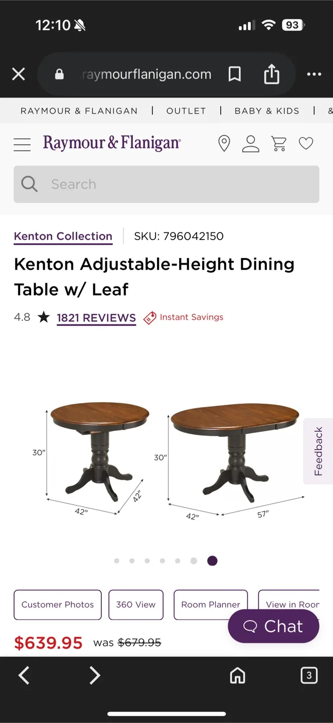 Raymour & Flanigan Kenton Adjustable Dining Table w/ Leaf image indicator(5)