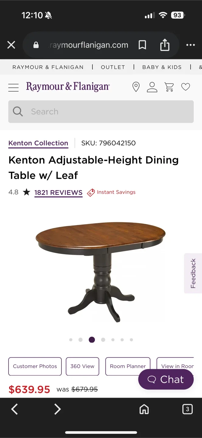 Raymour & Flanigan Kenton Adjustable Dining Table w/ Leaf image indicator(3)